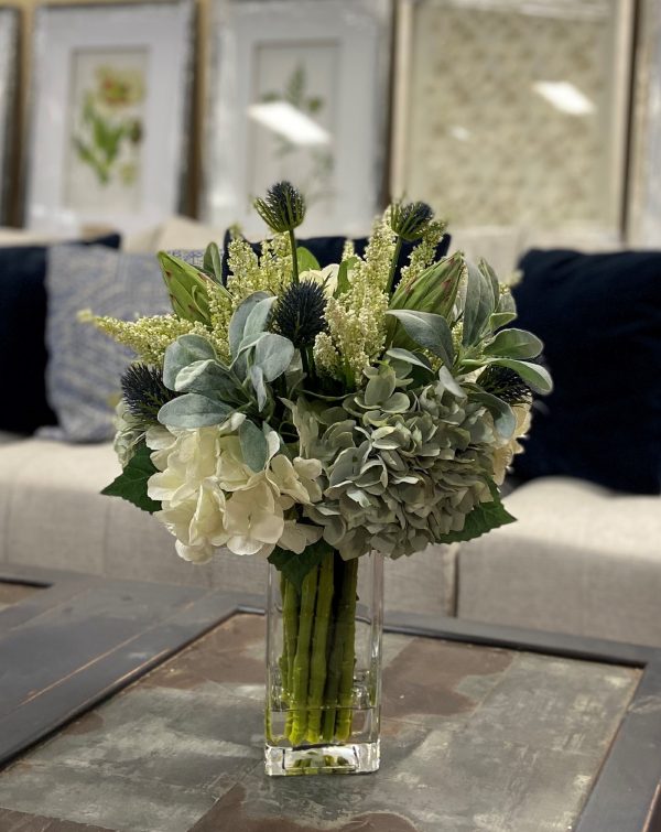 Assorted hydrangea, lamb's ear and protea