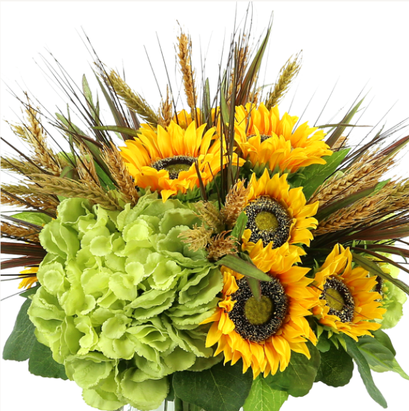Sunflower, hydrangea, and wheat