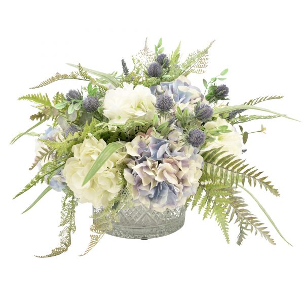 Hydrangea, Ferns in a Crystal Bowl