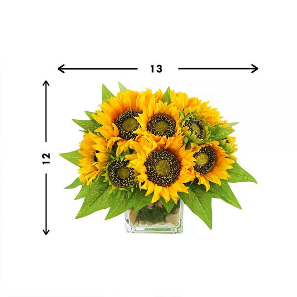Sunflower in Glass Vase with Stones and Moss - Image 4