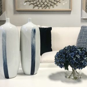 Dark blue hydrangea in vase