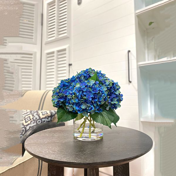 Dark blue hydrangea in vase