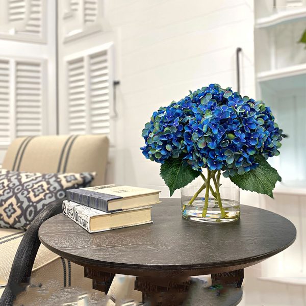 Dark blue hydrangea in vase