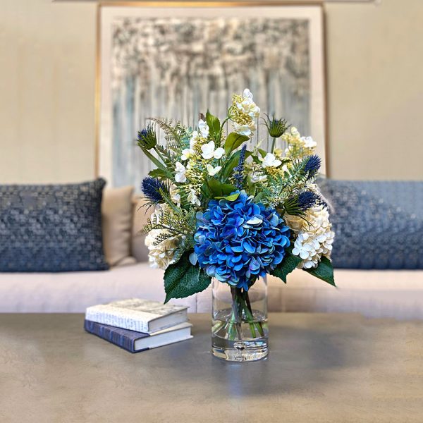 Hydrangeas, White Viburnum, Thistle & Fern