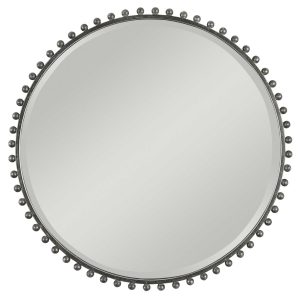 Taza Round Mirror, Distressed Black