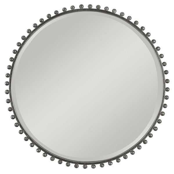 Taza Round Mirror, Distressed Black