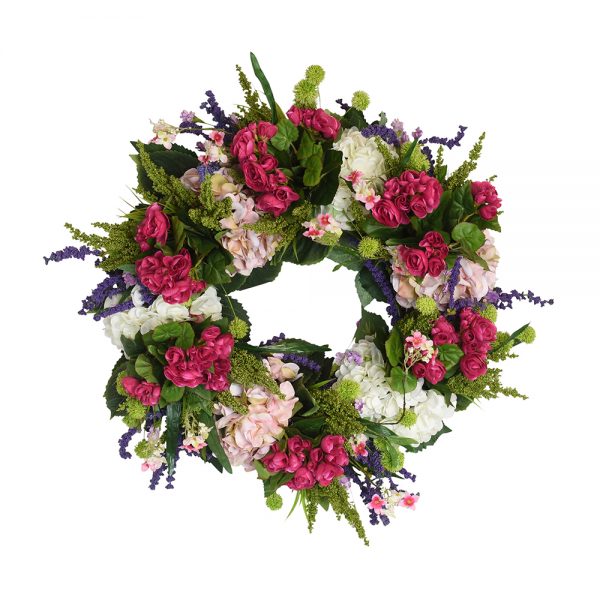 31" Grapevine Wreath with Hydrangeas and Begonias