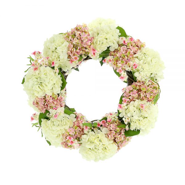 25" Assorted Hydrangea Wreath with Cherry Blossoms