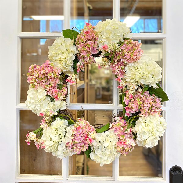 25" Assorted Hydrangea Wreath with Cherry Blossoms