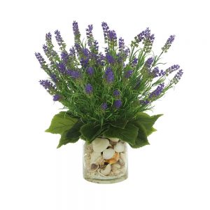 Lavender In Glass Vase with Seashells