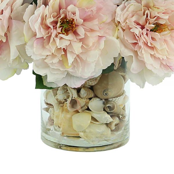 Peony, Hydrangea In Glass Vase with Seashells - Image 3