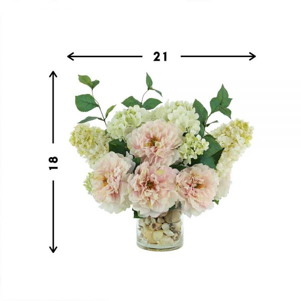 Peony, Hydrangea In Glass Vase with Seashells - Image 4
