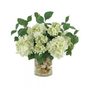 Hydrangea In Glass Vase with Seashells