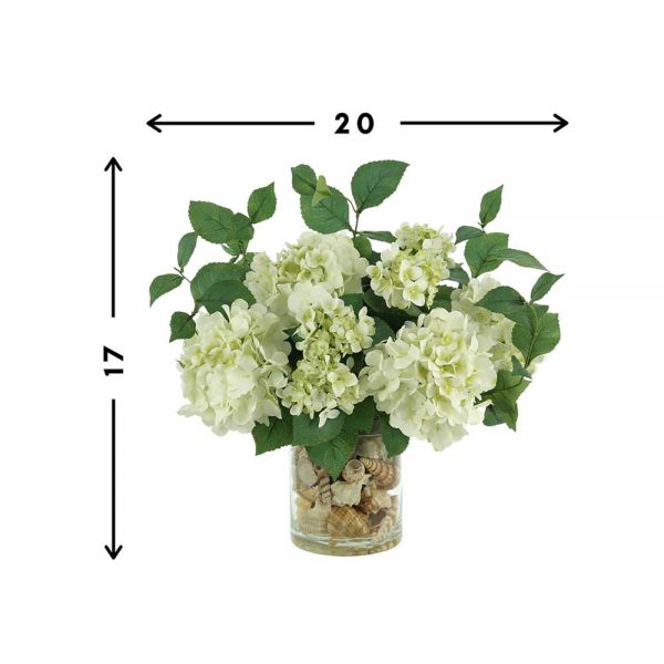 Hydrangea In Glass Vase with Seashells - Image 4