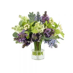 Lilac, Berries In Clear Glass Vase