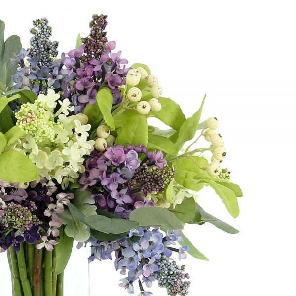 Lilac, Berries In Clear Glass Vase - Image 4