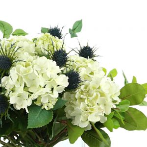 Hydrangea, Thistle In Glass Vase