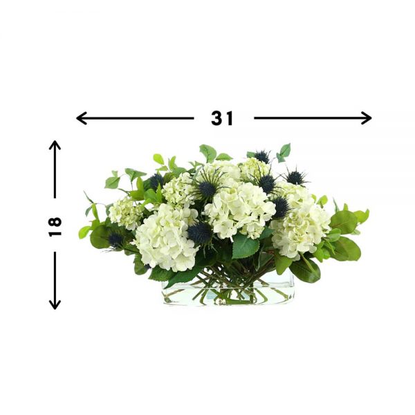 Hydrangea, Thistle In Glass Vase - Image 4