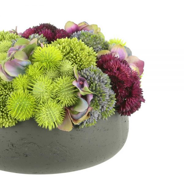 Assorted Sedum, Hydrangea In Fiberstone Pot