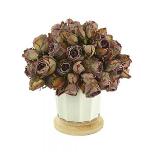 Dried Roses In Ceramic Pot with Wooden Base