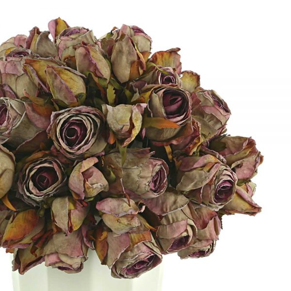 Dried Roses In Ceramic Pot with Wooden Base