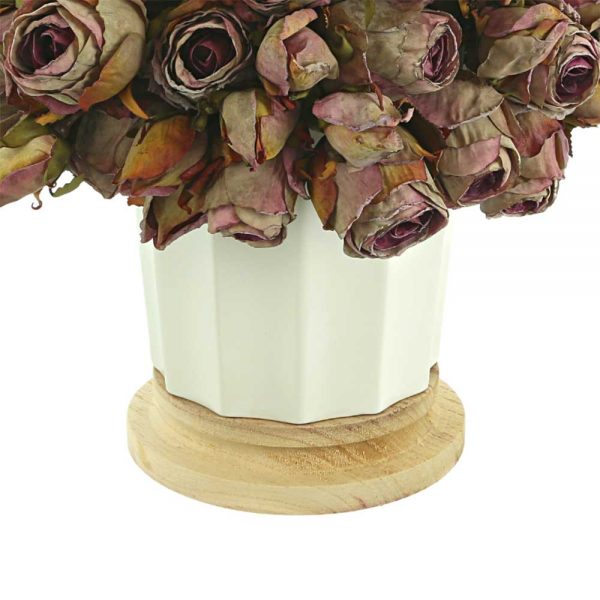 Dried Roses In Ceramic Pot with Wooden Base - Image 2