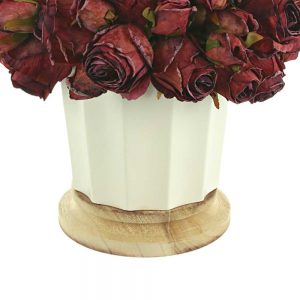 Dried Roses In Ceramic Pot with Wooden Base