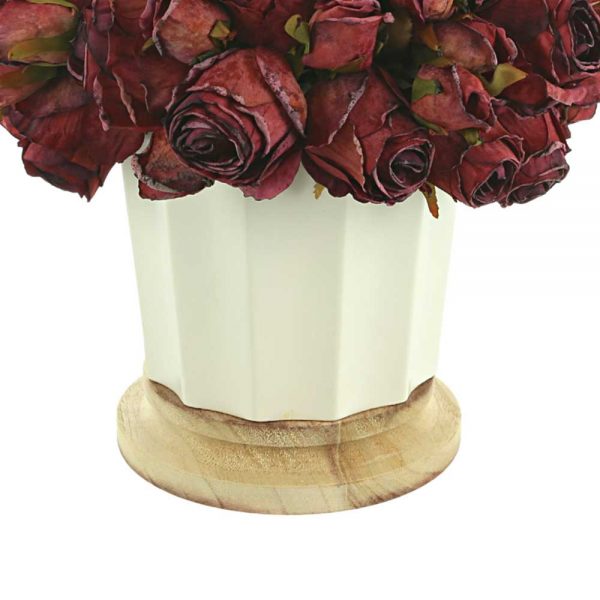 Dried Roses In Ceramic Pot with Wooden Base