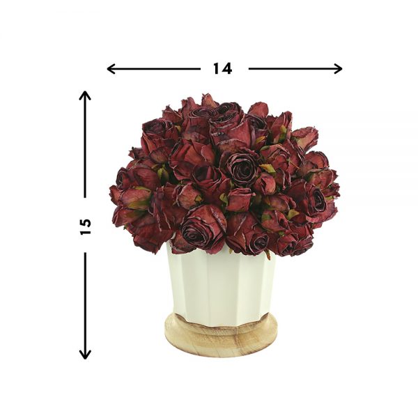 Dried Roses In Ceramic Pot with Wooden Base