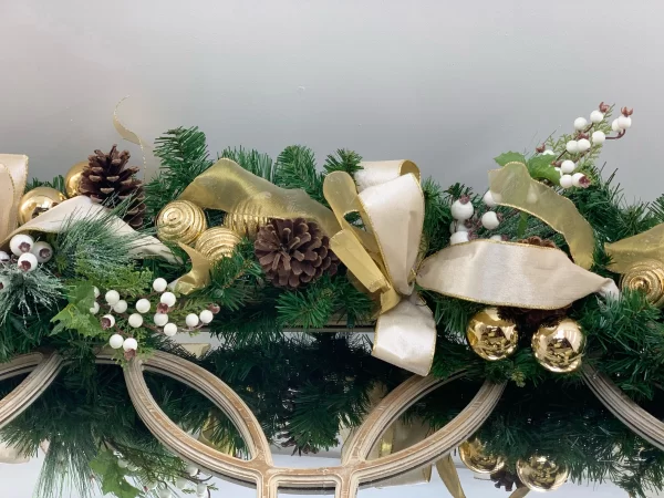 9' Holiday Garland with Pinecones, Ornaments and Bows - Image 3