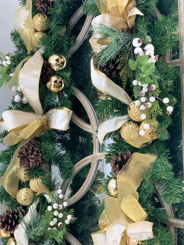 9' Holiday Garland with Pinecones, Ornaments and Bows - Image 4