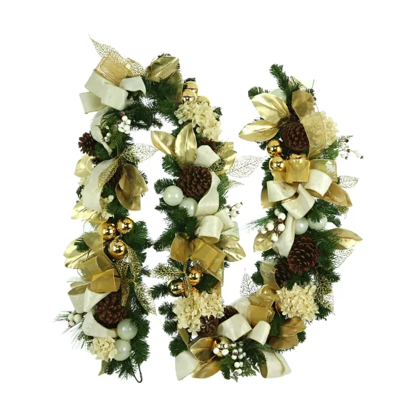 9' Holiday Garland with Hydrangeas, Berries and Bows