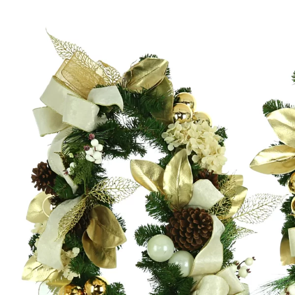 9' Holiday Garland with Hydrangeas, Berries and Bows - Image 2