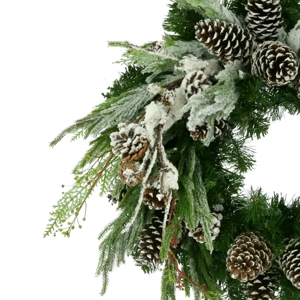 26" Holiday Evergreen Wreath with Snowy Branches and Pinecones