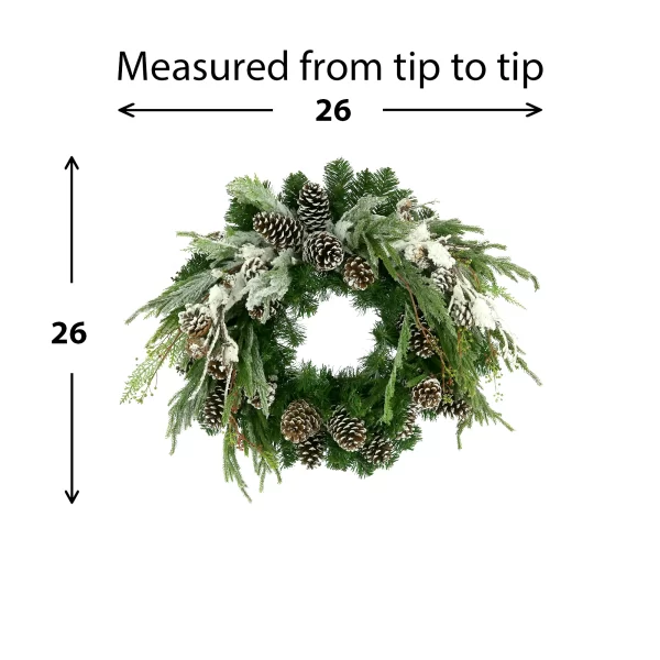 26" Holiday Evergreen Wreath with Snowy Branches and Pinecones