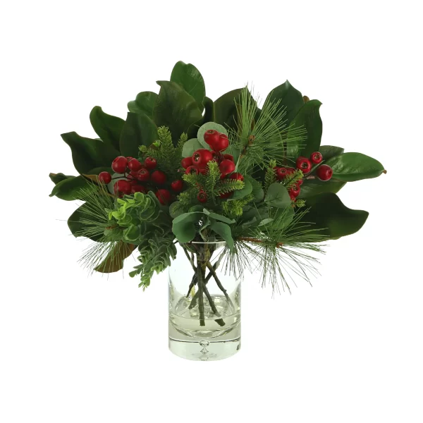 Berry and Magnolia Leaf Holiday Arrangement