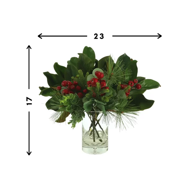 Berry and Magnolia Leaf Holiday Arrangement