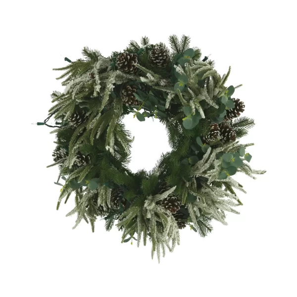 32" Holiday Wreath with Evergreen, Eucalyptus and Lights