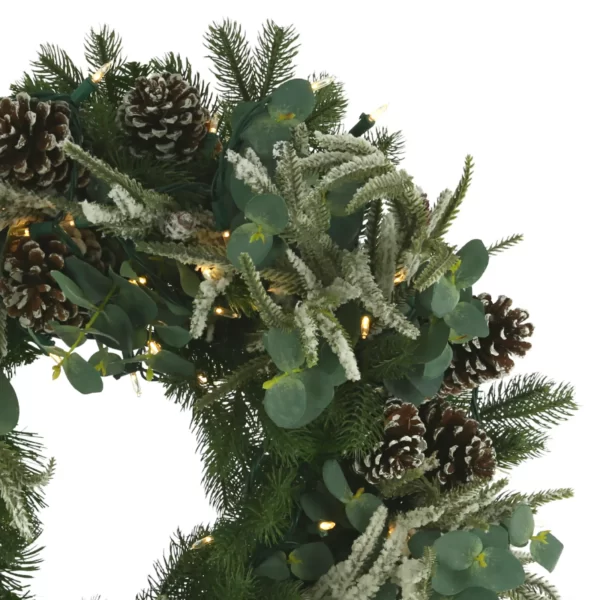 32" Holiday Wreath with Evergreen, Eucalyptus and Lights