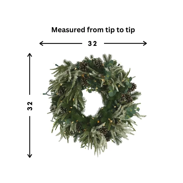 32" Holiday Wreath with Evergreen, Eucalyptus and Lights