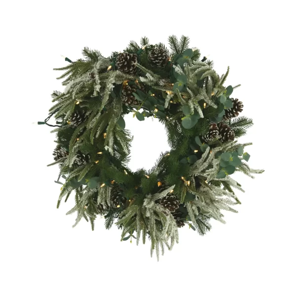 32" Holiday Wreath with Evergreen, Eucalyptus and LED Lights