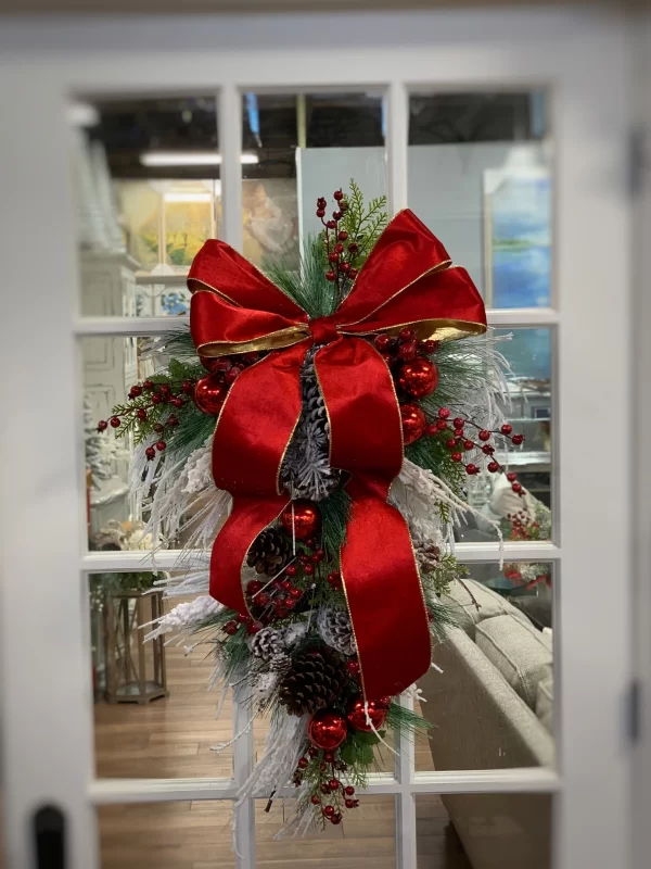 Snowy Holiday Swag with Pinecones, Berries, Ornaments and Ribbon - Image 2