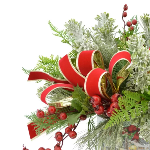 Evergreen, Berry and Ribbon Holiday Arrangement