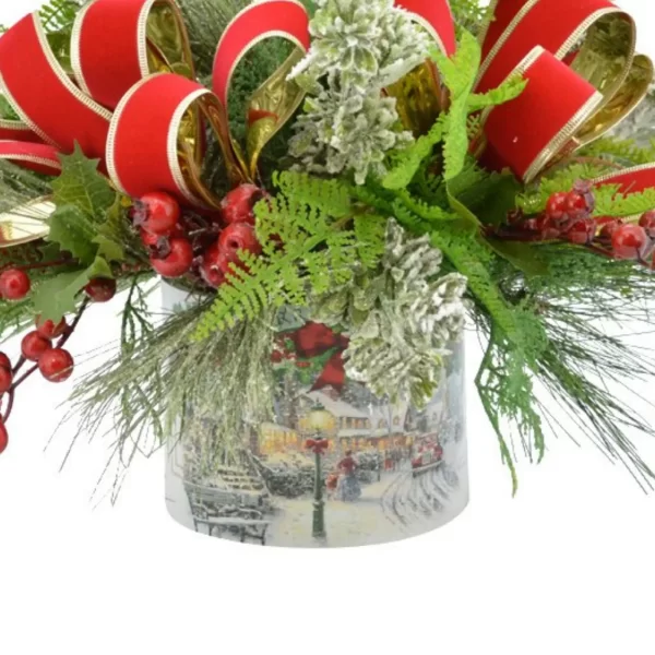 Evergreen, Berry and Ribbon Holiday Arrangement