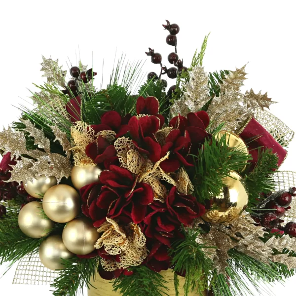 Hydrangea and Pine Holiday Arrangement in a Fiberstone Pot