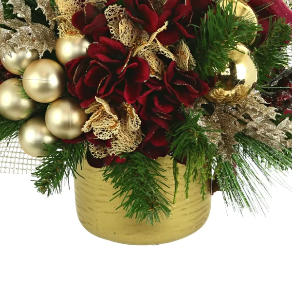 Hydrangea and Pine Holiday Arrangement in a Fiberstone Pot