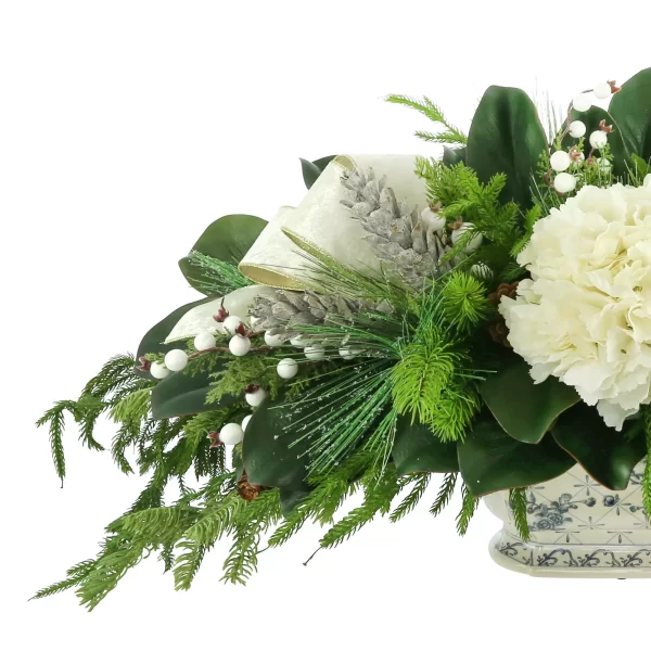 Holiday Hydrangea Centerpiece with Pine, Berries and Bows