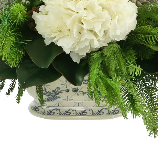 Holiday Hydrangea Centerpiece with Pine, Berries and Bows