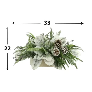 Magnolia Leaf Holiday Arrangement with Pinecones in an Oval Ceramic Pot