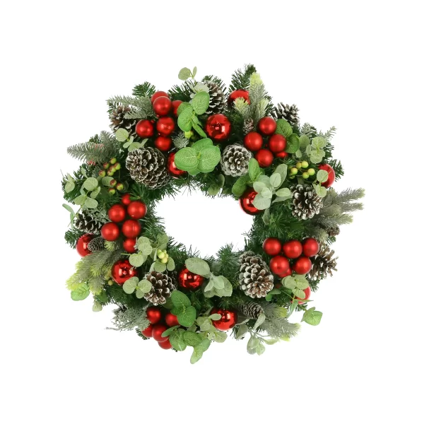 24" Holiday Evergreen Wreath with Pinecones, Berries and Ornaments